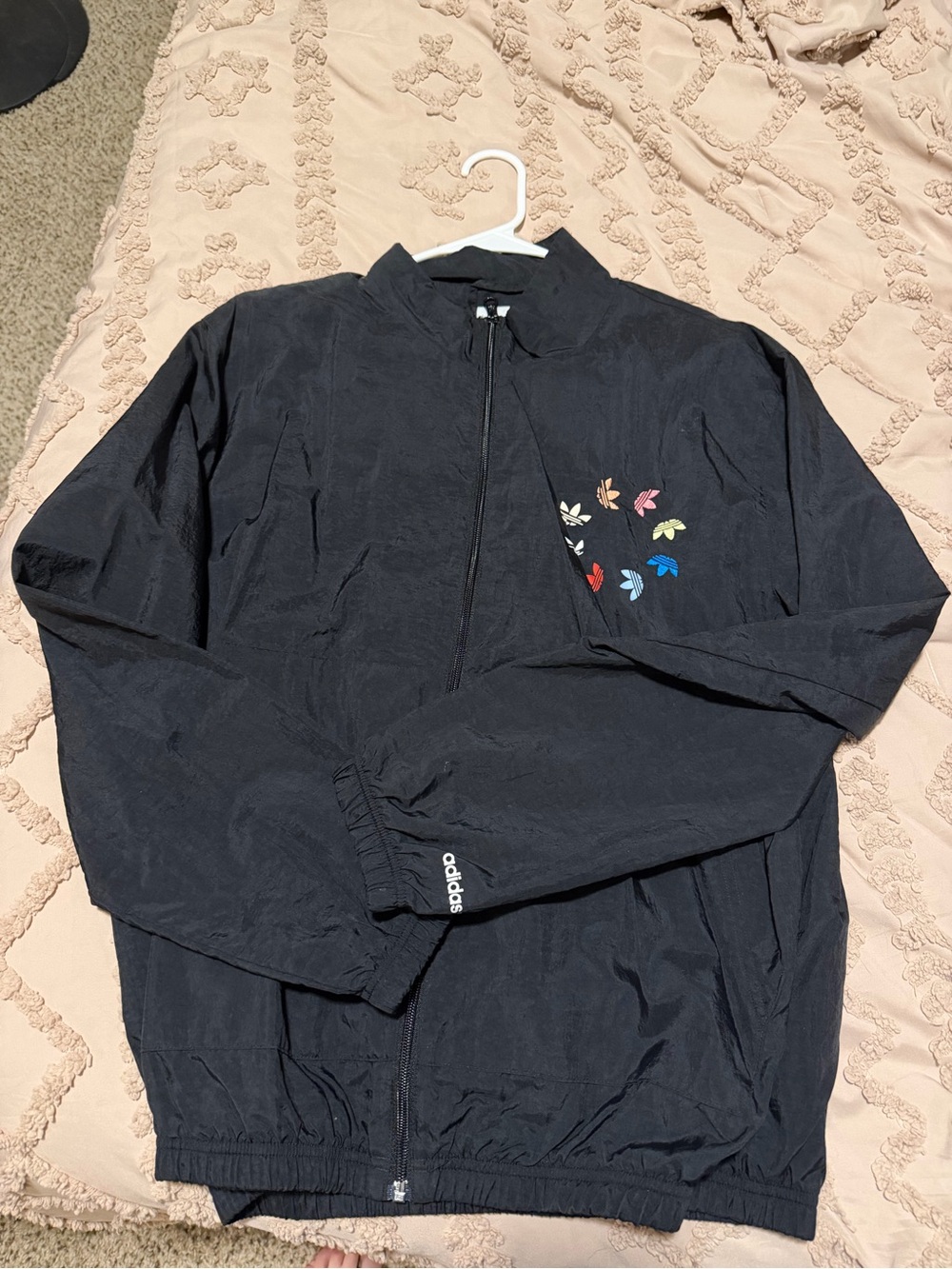 adidas Black Windbreaker Jacket with Multicolor Trefoil Accents